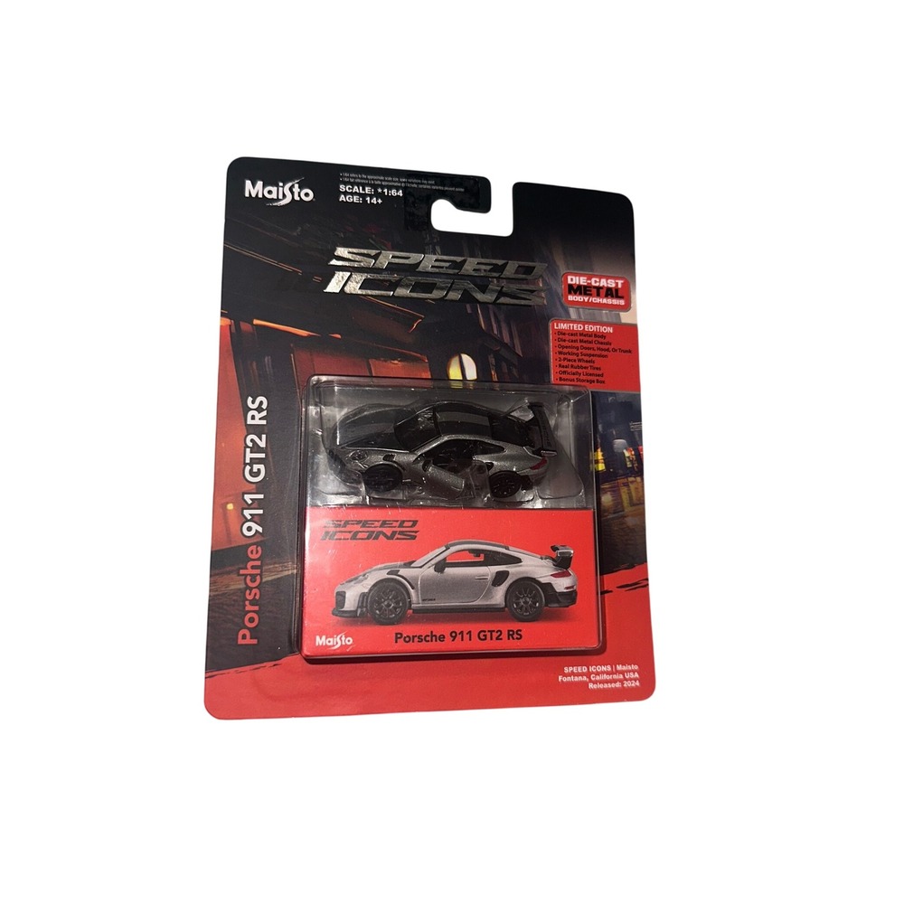 Maisto Speed Icons Porsche 911 GT2 RS Silver 1:64 Die-Cast Metal Car Limited Ed